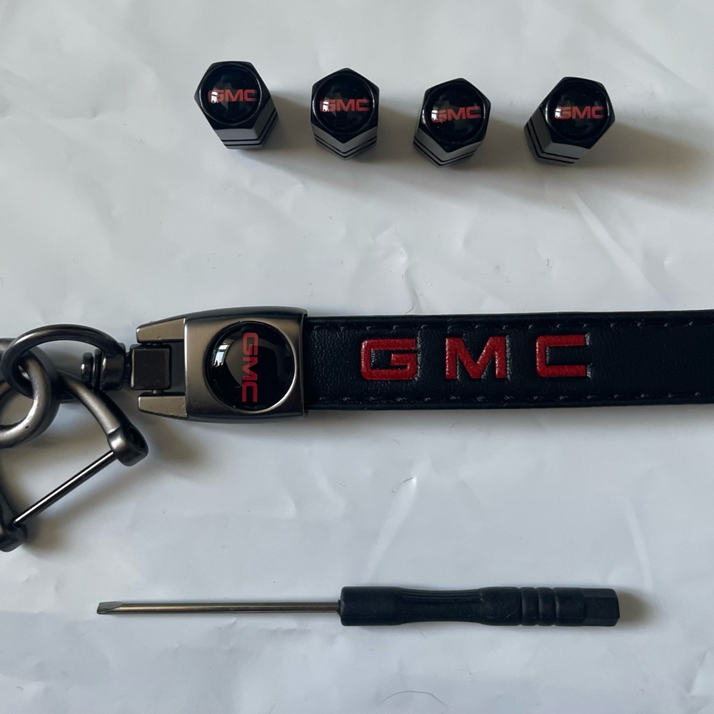 GMC Black Keychain and Valve Cap Set